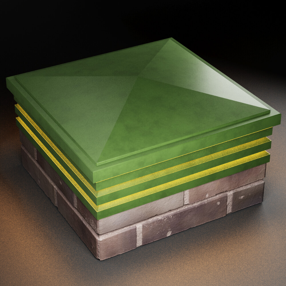 Колпак Zking Бона ХайТек Зеленый на столб 2х2 кирпича (513х513мм) с подсветкой в Рязани фото