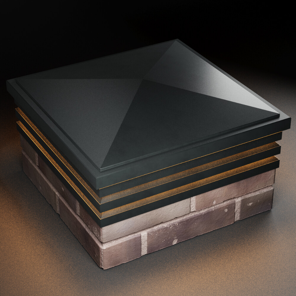 Колпак Zking Бона ХайТек Черный на столб 2х2 кирпича (513х513мм) с подсветкой в Рязани фото