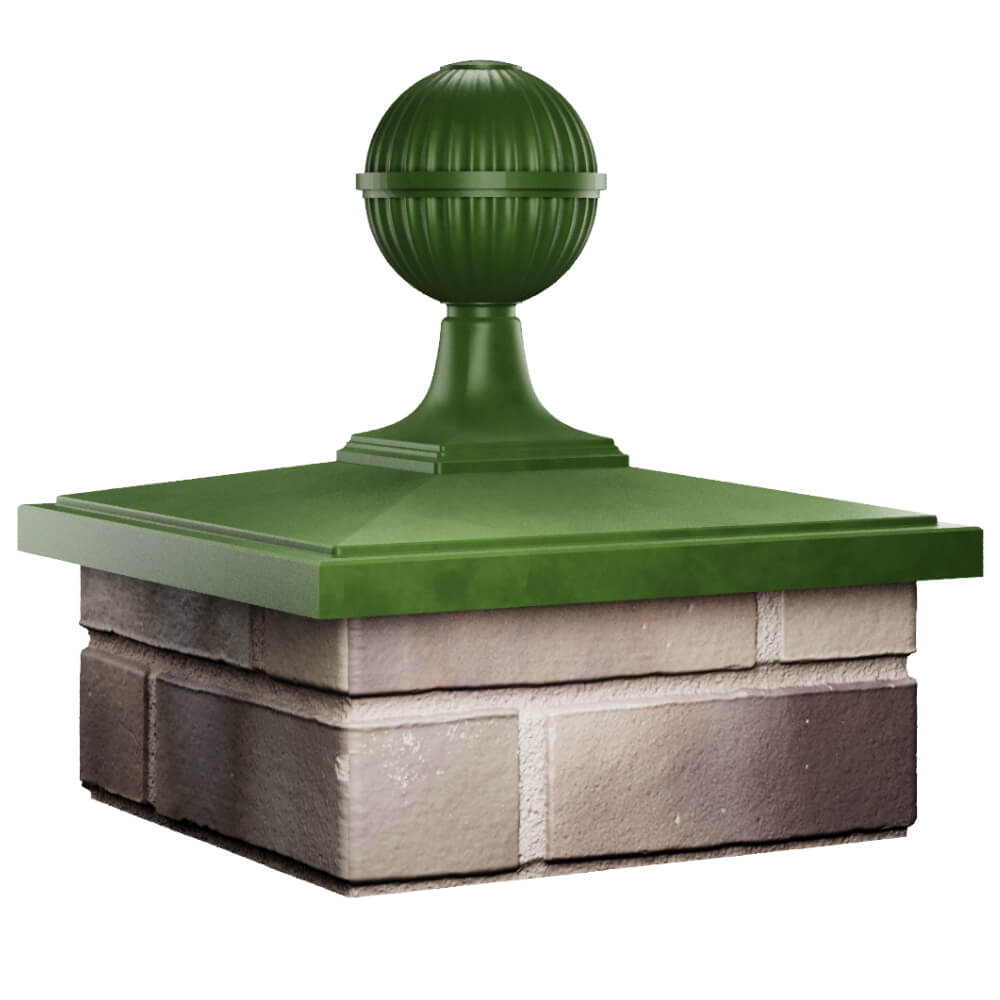 Колпак Zking БонаМоно Зеленый с шаром на столб 1.5х1.5 кирпича (385х385, 400х400мм) в сборе в Рязани фото