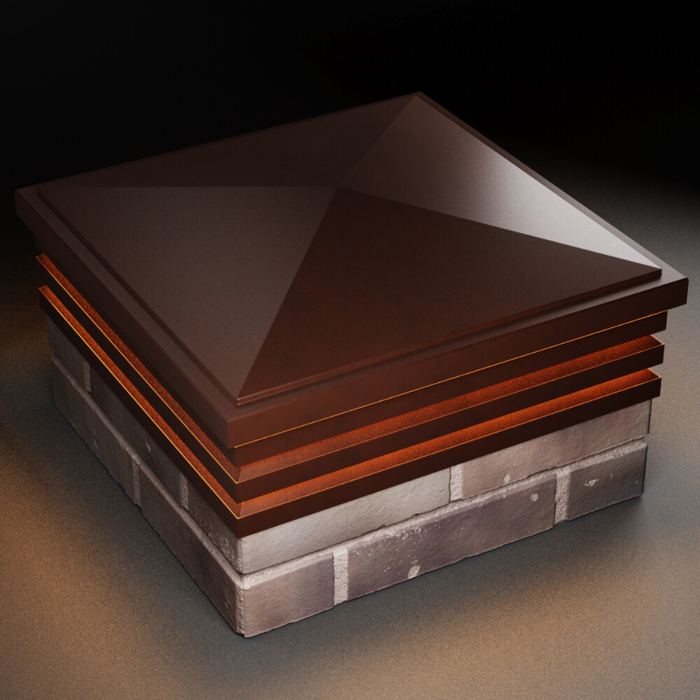 Колпак Zking Бона ХайТек Коричневый на столб 2х2 кирпича (513х513мм) с подсветкой в Рязани фото