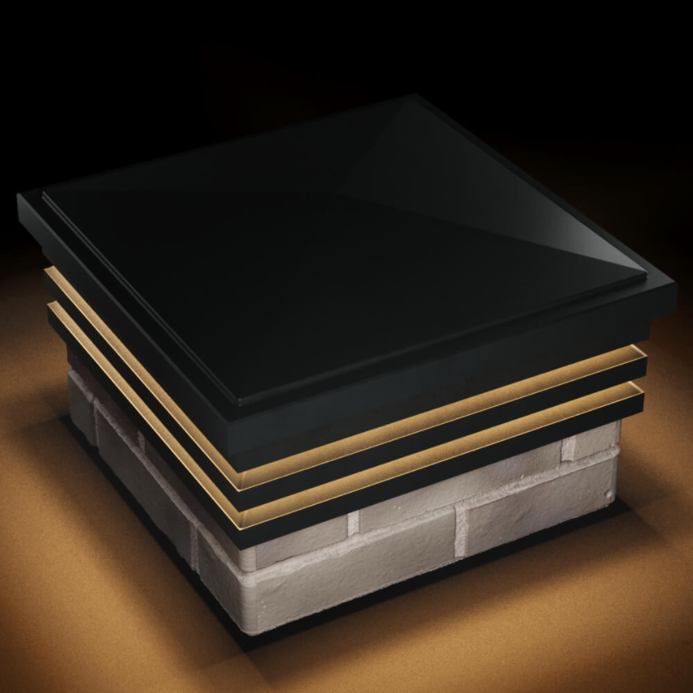 Колпак Zking Бона ХайТек Черный на столб 1.5х1.5 кирпича (385х385мм) с подсветкой в Рязани фото