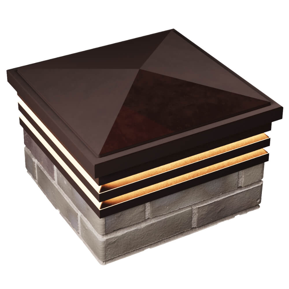 Колпак Zking Бона ХайТек Коричневый на столб 1.5х1.5 кирпича (385х385мм) с подсветкой в Рязани фото