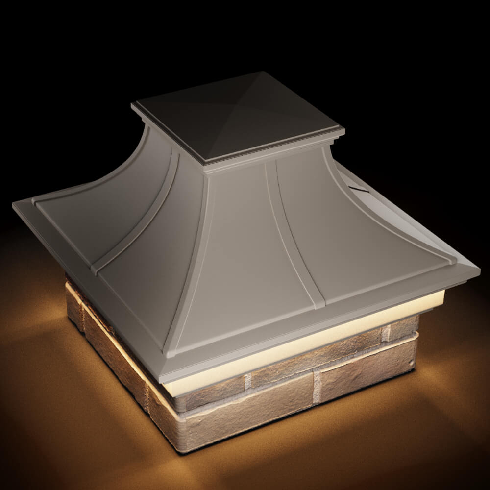 Колпак Zking Монблан Премиум Бежевый на столб 1.5х1.5 кирпича (385х385мм) с подсветкой в Рязани фото