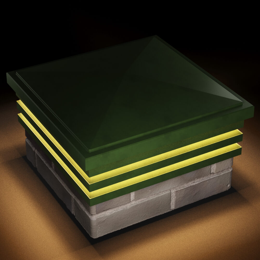 Колпак Zking Бона ХайТек Зеленый на столб 1.5х1.5 кирпича (385х385мм) с подсветкой в Рязани фото