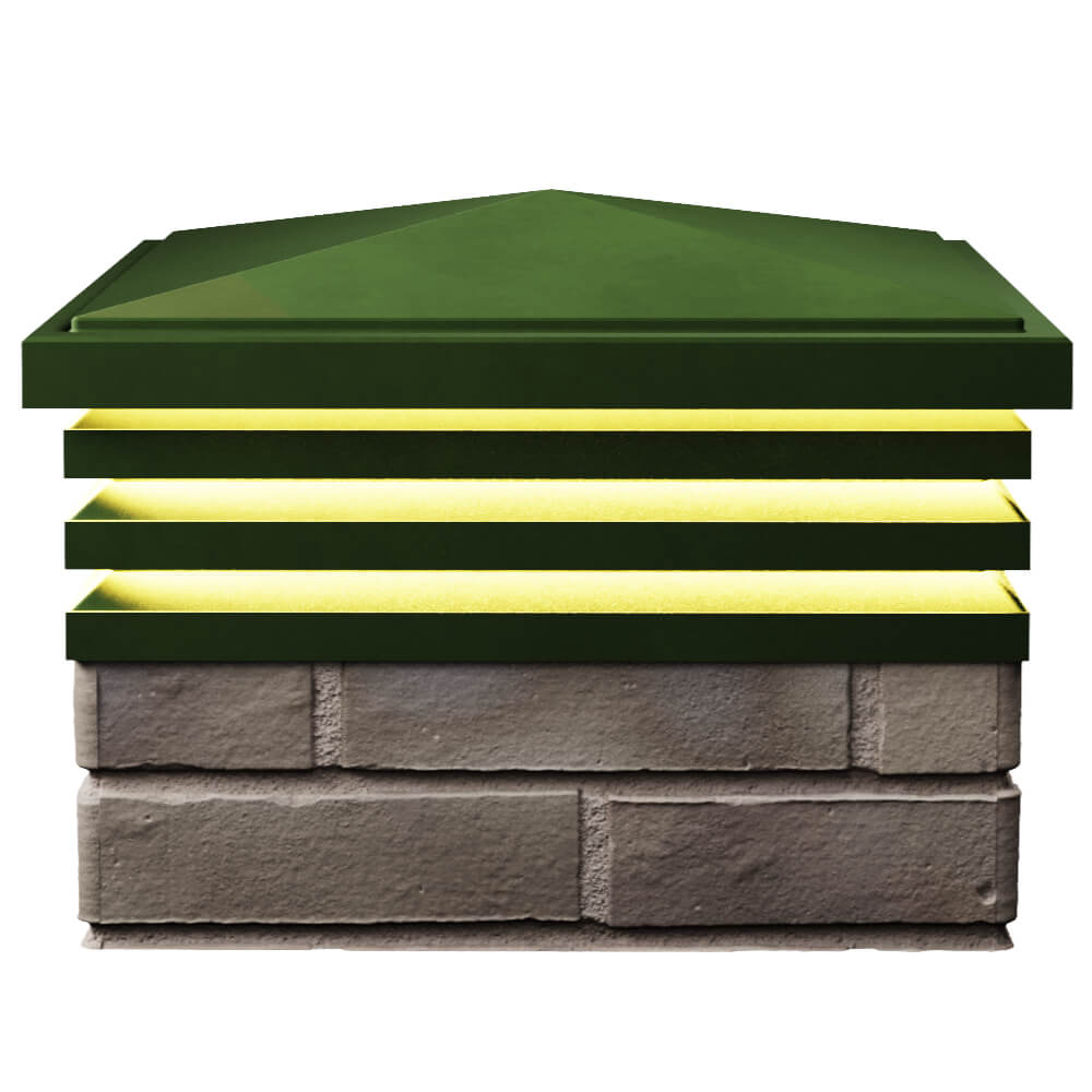 Колпак Zking Бона ХайТек Зеленый на столб 1.5х1.5 кирпича (385х385мм) с подсветкой в Рязани фото