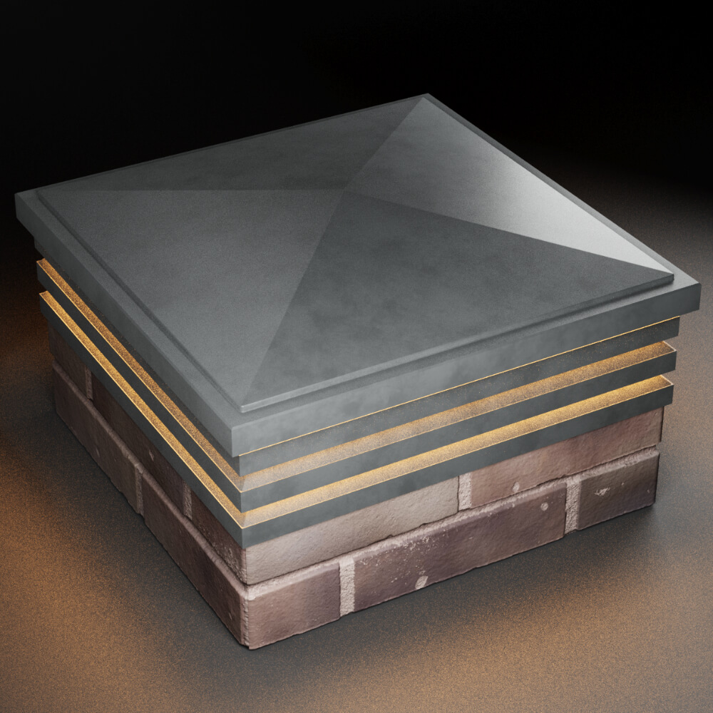 Колпак Zking Бона ХайТек Серый на столб 2х2 кирпича (513х513мм) с подсветкой в Рязани фото