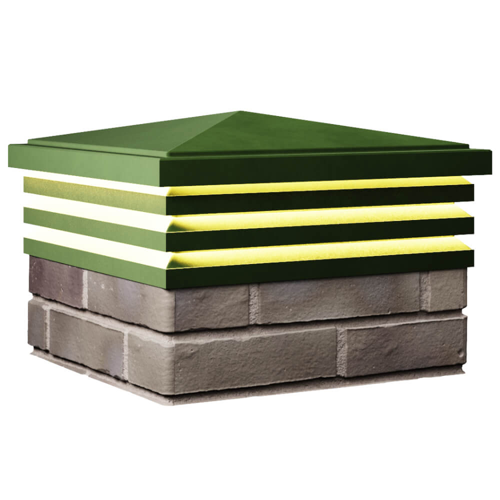 Колпак Zking Бона ХайТек Зеленый на столб 1.5х1.5 кирпича (385х385мм) с подсветкой в Рязани фото