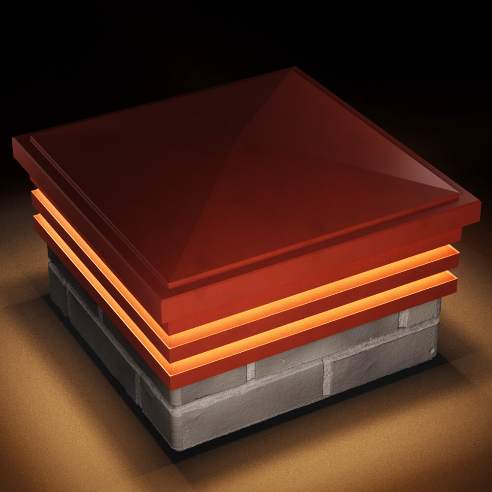 Колпак Zking Бона ХайТек Красный на столб 1.5х1.5 кирпича (385х385мм) с подсветкой в Рязани фото