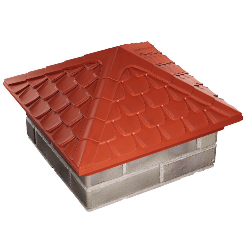 Колпак Zking Эльбрус Красный на столб 1.5х1.5 кирпича (385х385мм) в Рязани фото