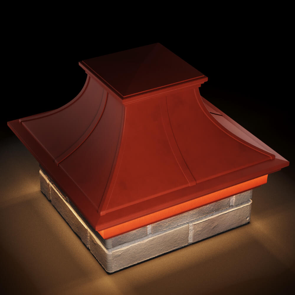 Колпак Zking Монблан Премиум Красный на столб 1.5х1.5 кирпича (385х385мм) с подсветкой в Рязани фото