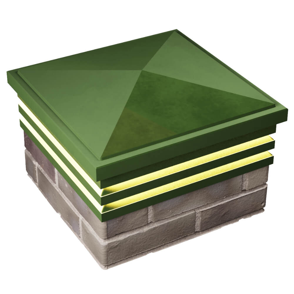 Колпак Zking Бона ХайТек Зеленый на столб 1.5х1.5 кирпича (385х385мм) с подсветкой в Рязани фото