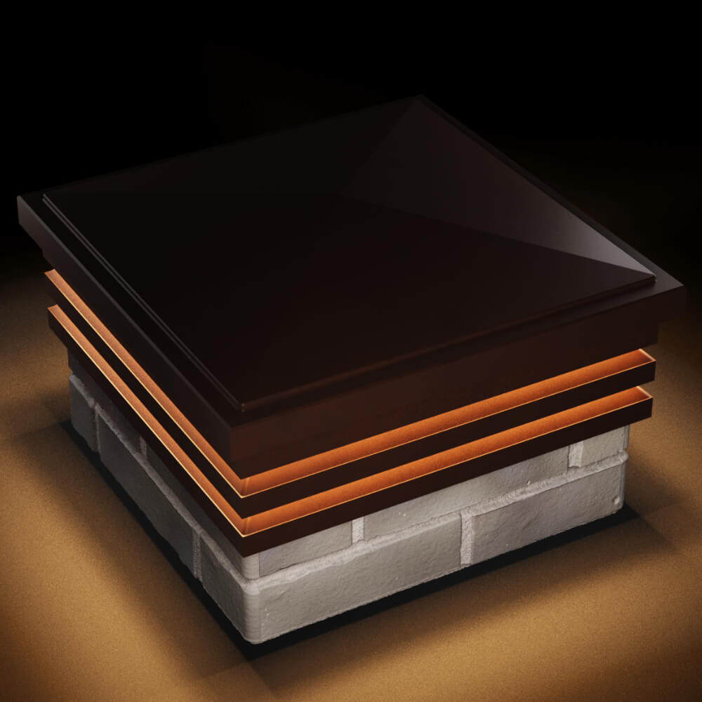 Колпак Zking Бона ХайТек Коричневый на столб 1.5х1.5 кирпича (385х385мм) с подсветкой в Рязани фото