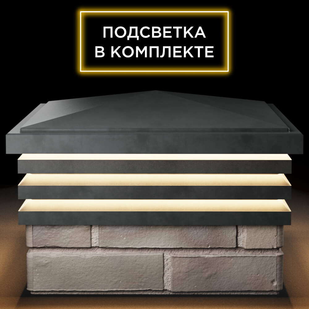 Колпак Zking Бона ХайТек Серый на столб 1.5х1.5 кирпича (385х385мм) с подсветкой Рязань фото
