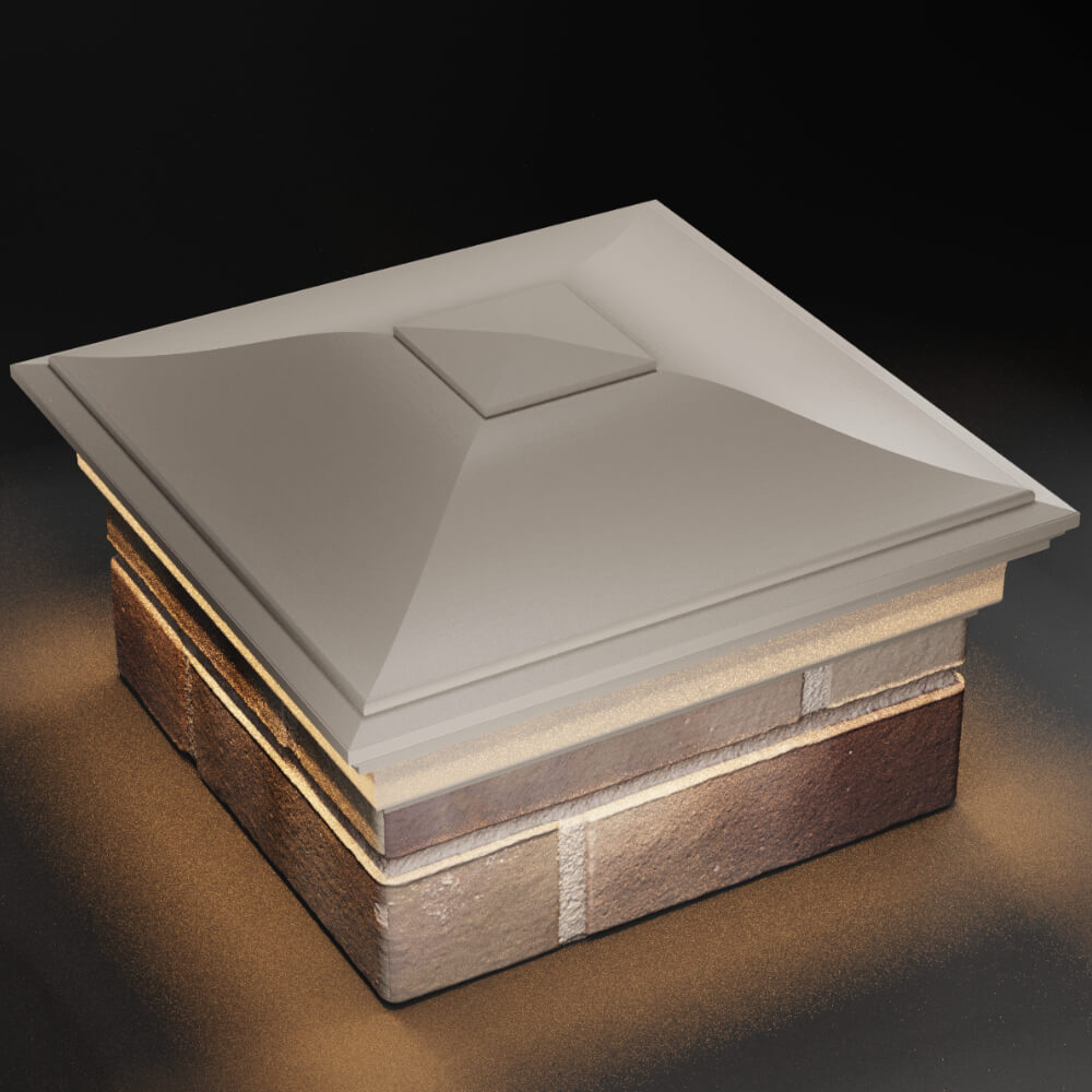 Колпак Zking Монблан Бежевый на столб 1.5х1.5 кирпича (385х385мм) с подсветкой в Рязани фото