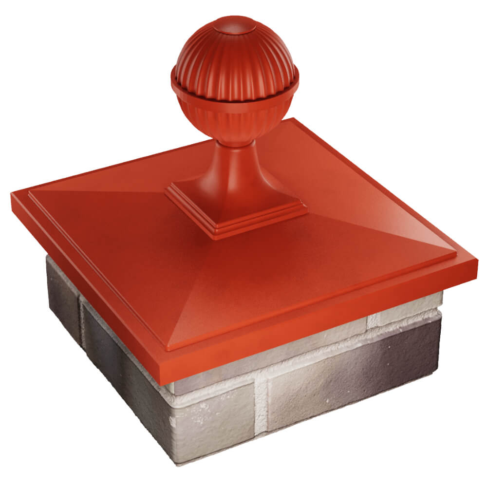 Колпак Zking БонаМоно Красный с шаром на столб 1.5х1.5 кирпича (385х385, 400х400мм) в сборе в Рязани фото