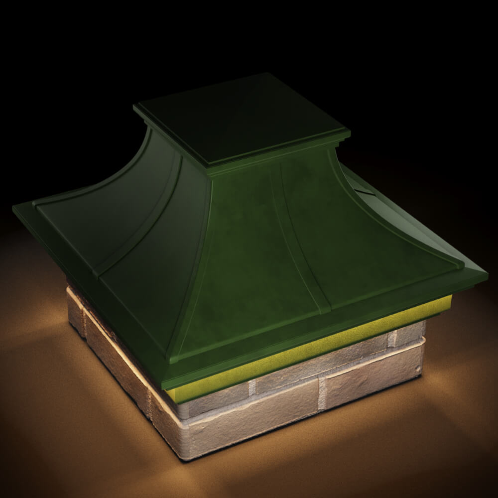 Колпак Zking Монблан Премиум Зеленый на столб 1.5х1.5 кирпича (385х385мм) с подсветкой в Рязани фото