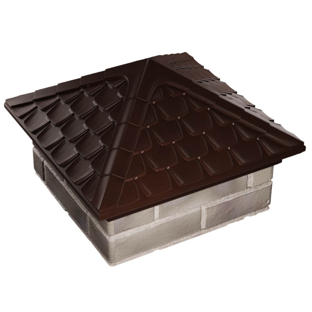 Колпак Zking Эльбрус Коричневый на столб 1.5х1.5 кирпича (385х385мм) в Рязани фото