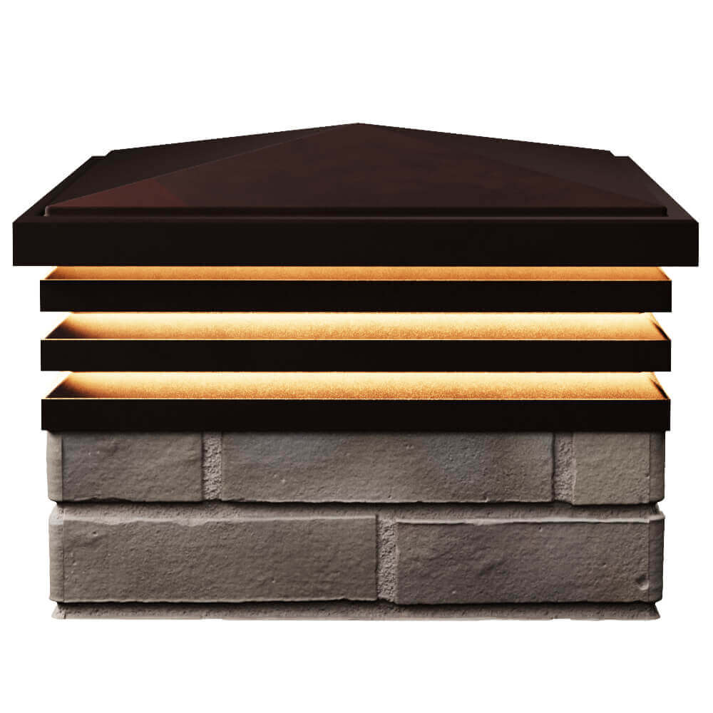 Колпак Zking Бона ХайТек Коричневый на столб 1.5х1.5 кирпича (385х385мм) с подсветкой в Рязани фото